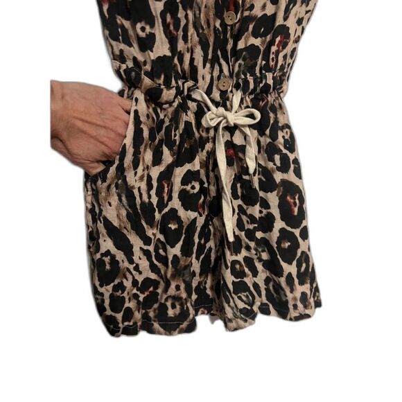 Puro Lino Made in Italy 100% Linen Leopard Print Romper Drawstring waist 19" P2P - Picture 8 of 14
